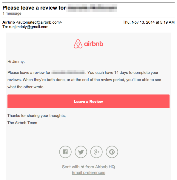 Airbnb Behavioral Email