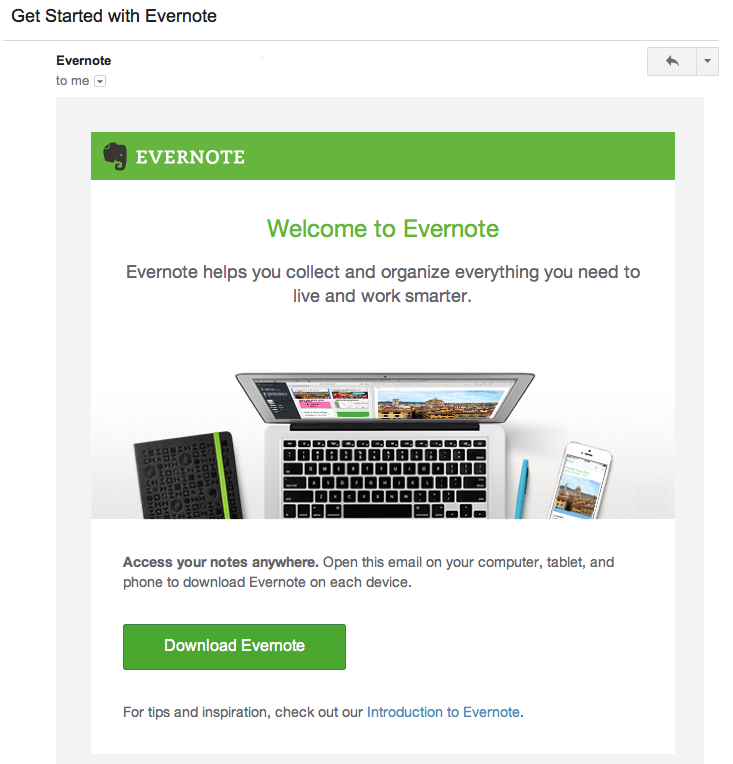 evernote welcome email