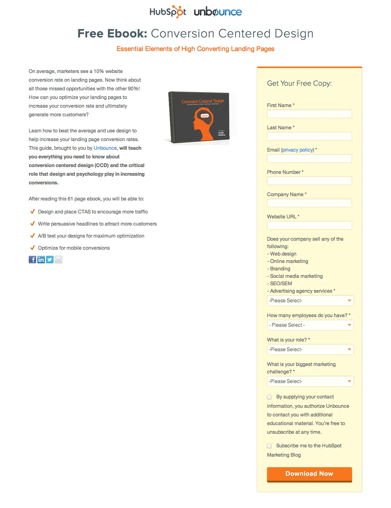 Conversion Centered Design Unbounce HubSpot Ebook