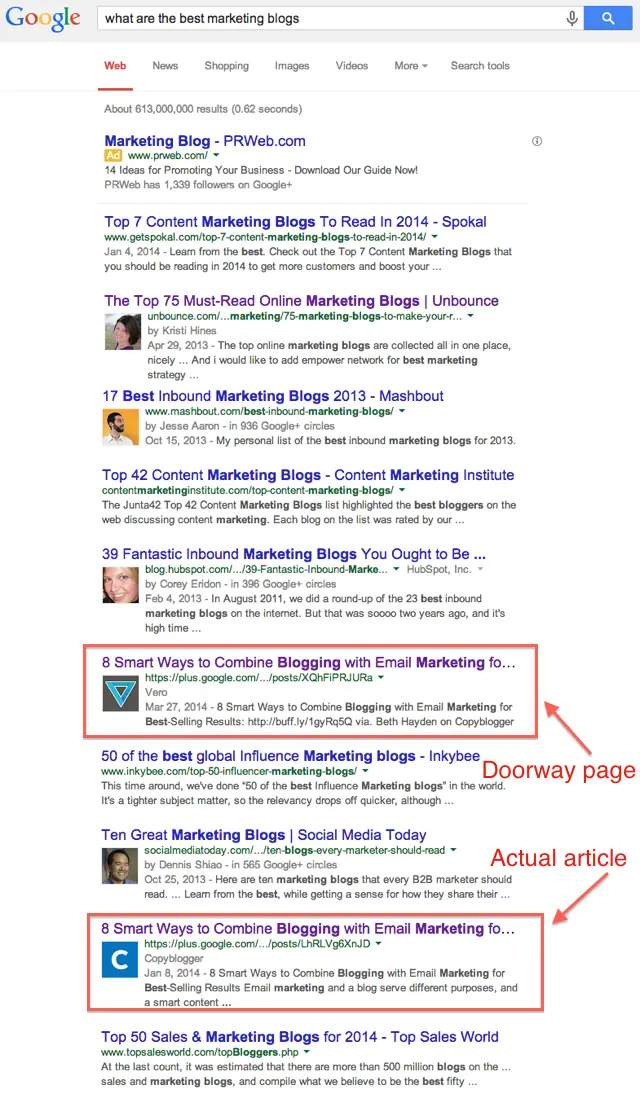 Google+ Doorway Page Example