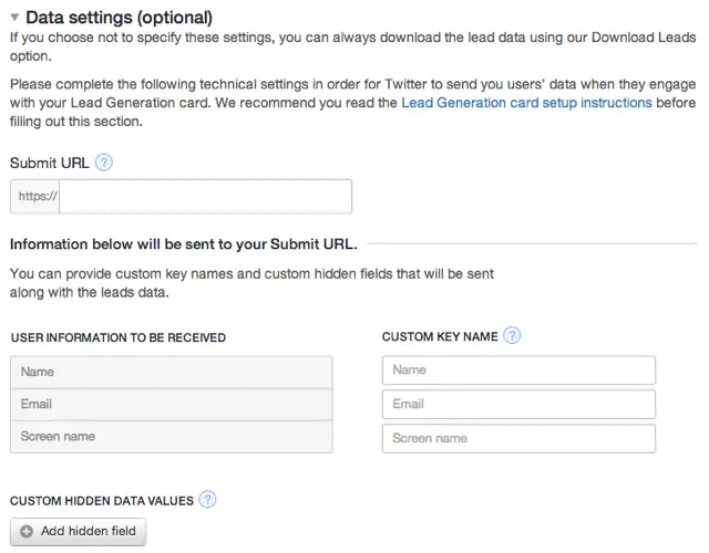 twitter card data settings