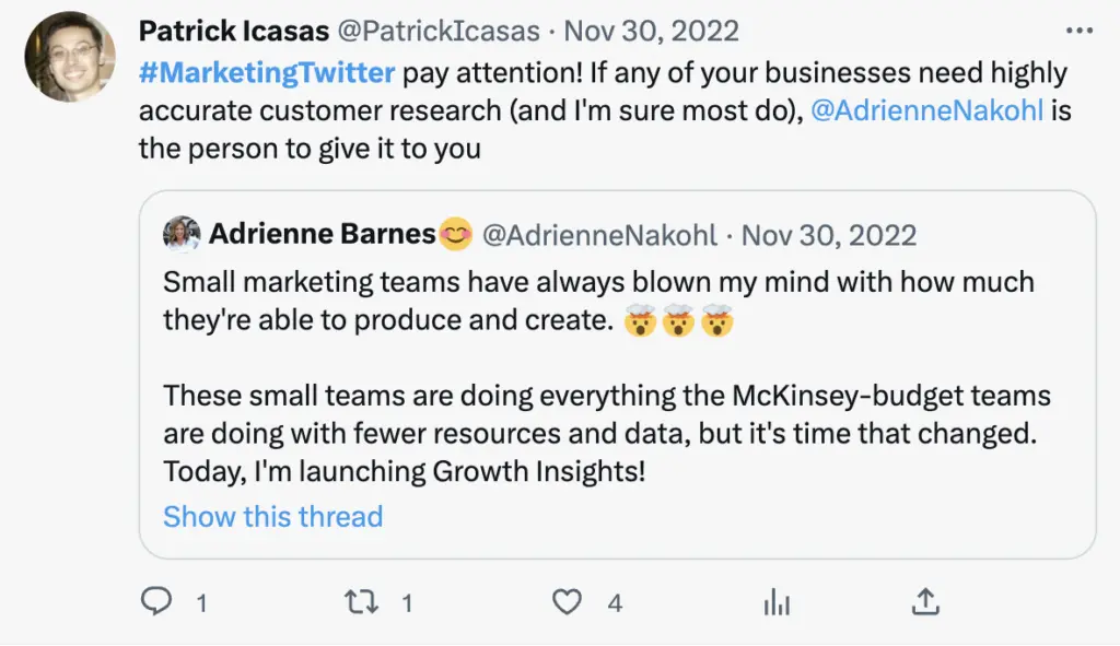 Screenshot of Marketing Twitter on social media