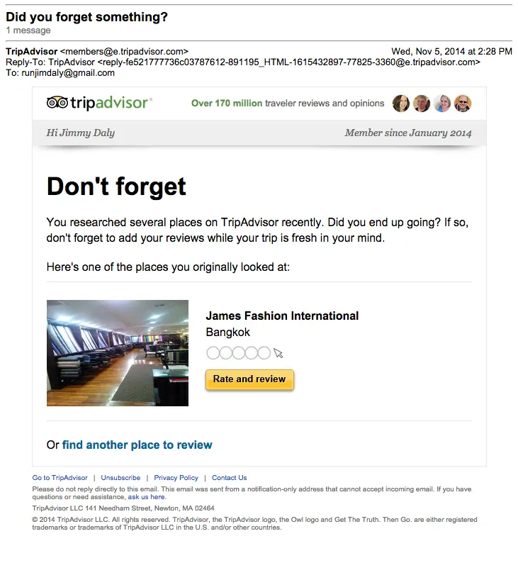 TripAdvisor Behavioral Email