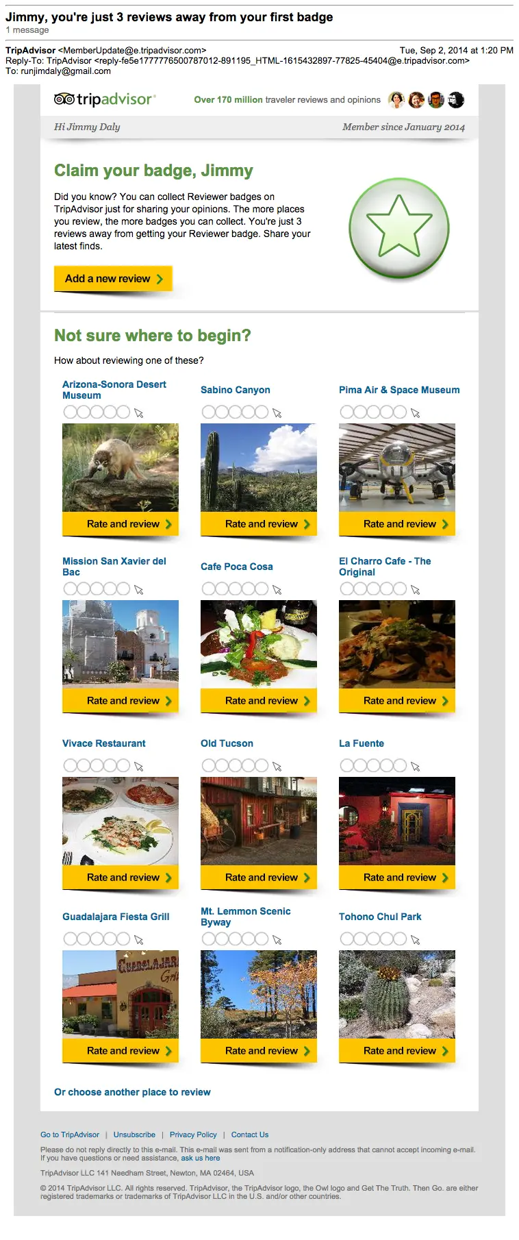 TripAdvisor Behavioral Email