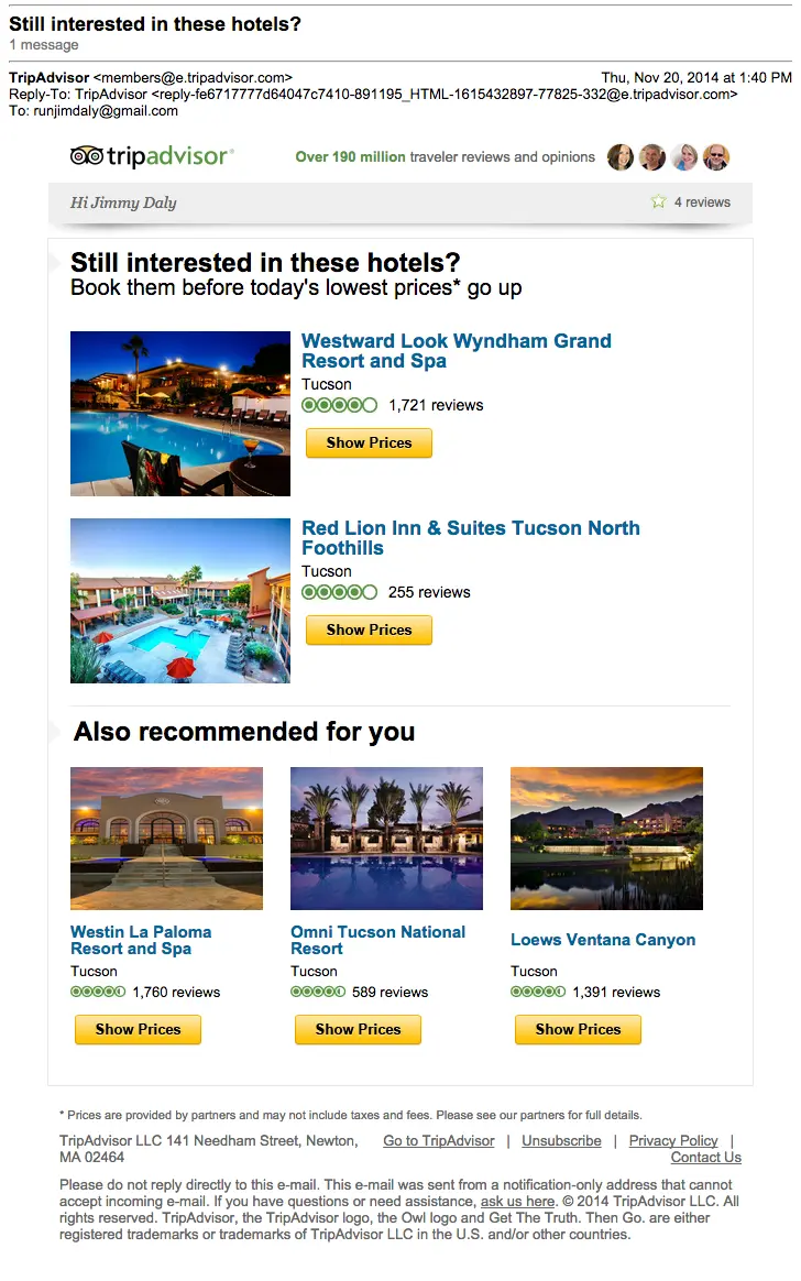 TripAdvisor Behavioral Email