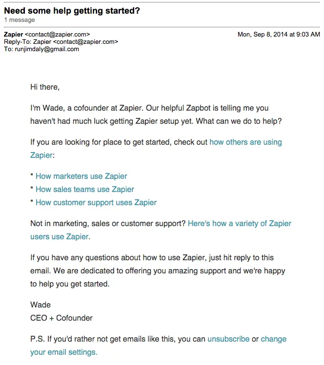 Zapier_Getting_Started_Email onboarding email