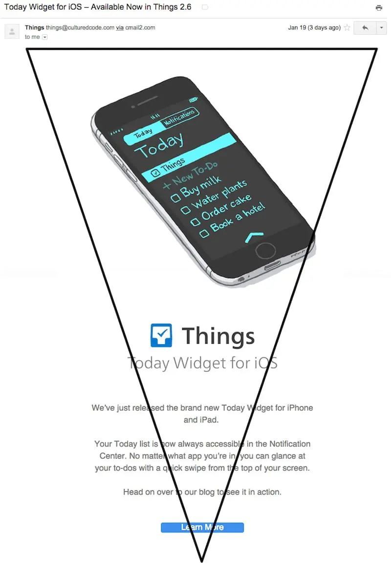 Things for Mac Email using inverted pyramid method