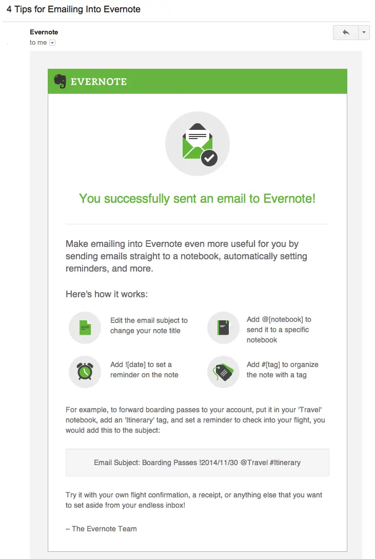 evernote milestone email
