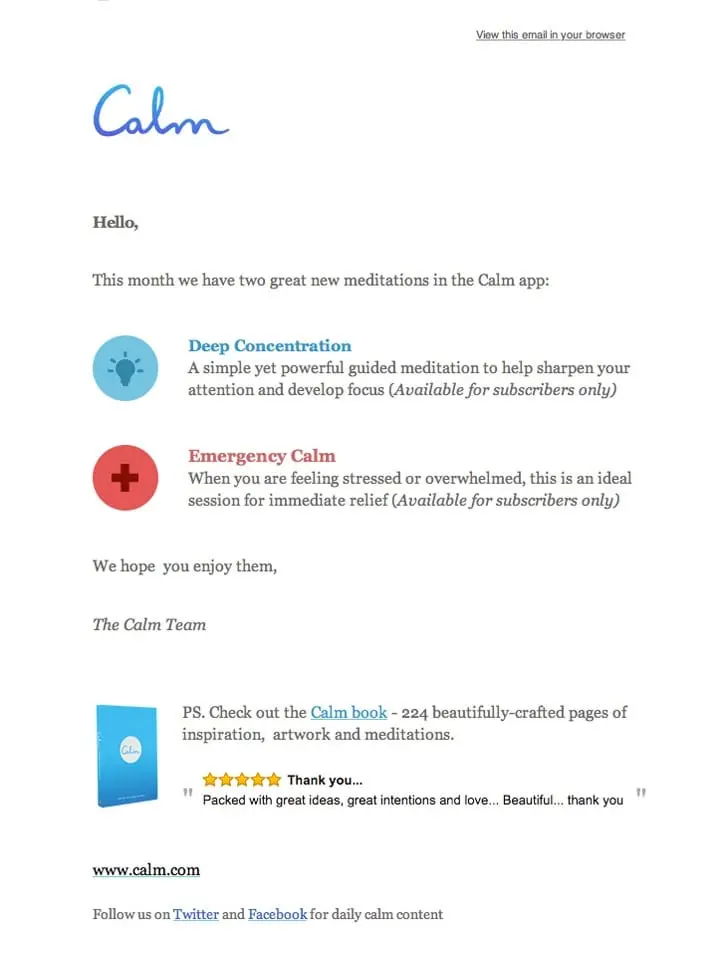 Calm retention email