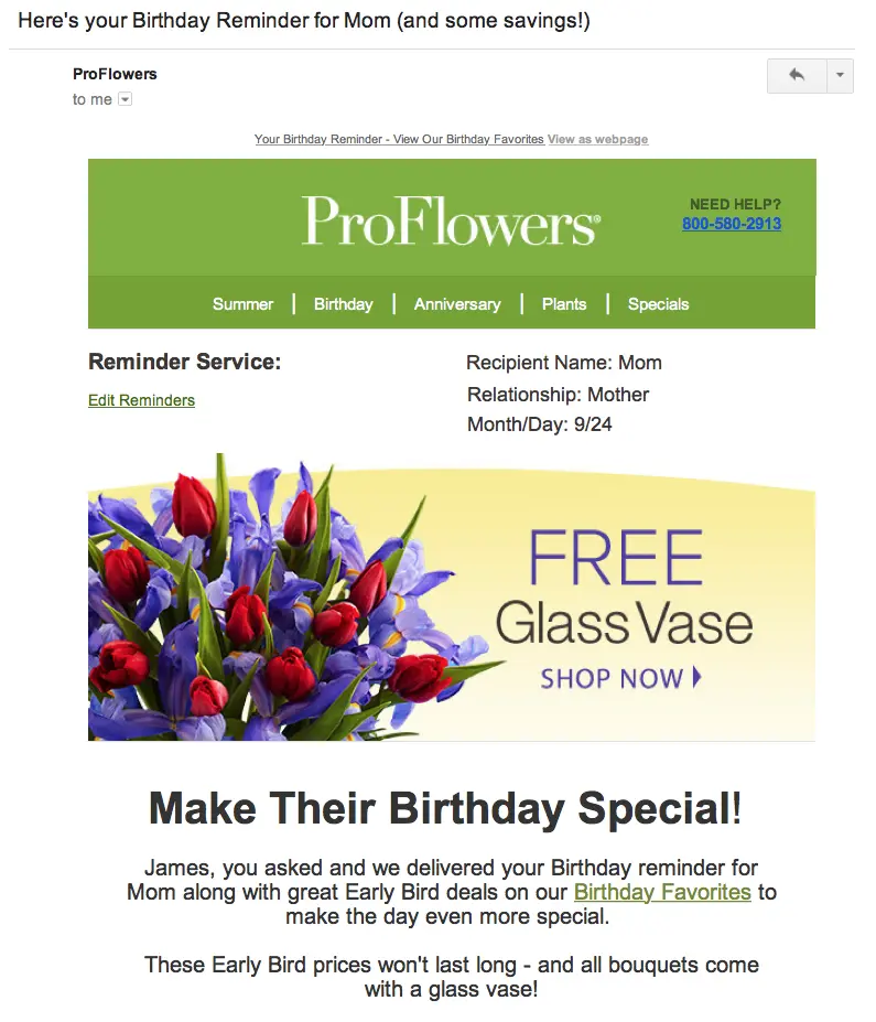 proflowers replenishment email