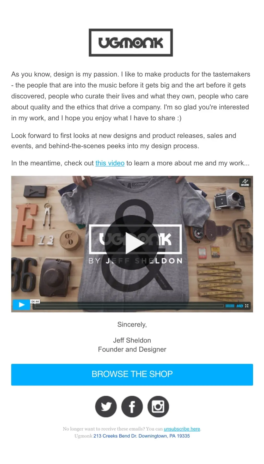 welcome email example ugmonk