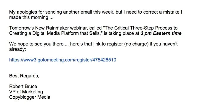 promotional email example copyblogger (apology email)