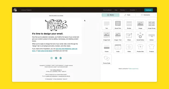 Mailchimp editor example