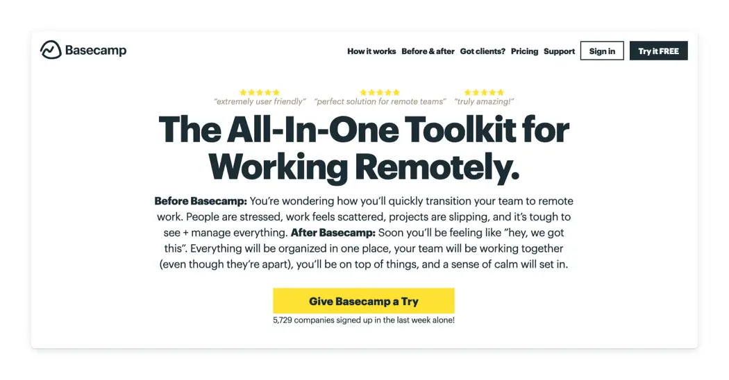Basecamp marketing stack example