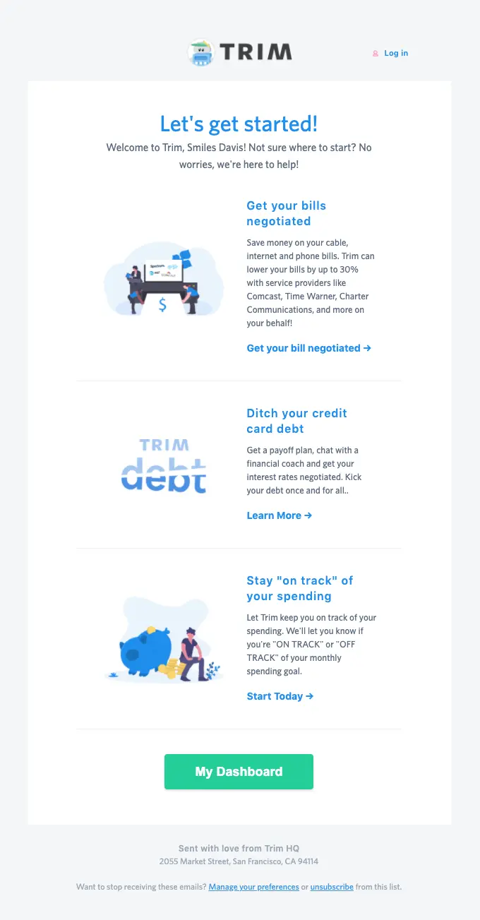 Trim b2b email marketing example