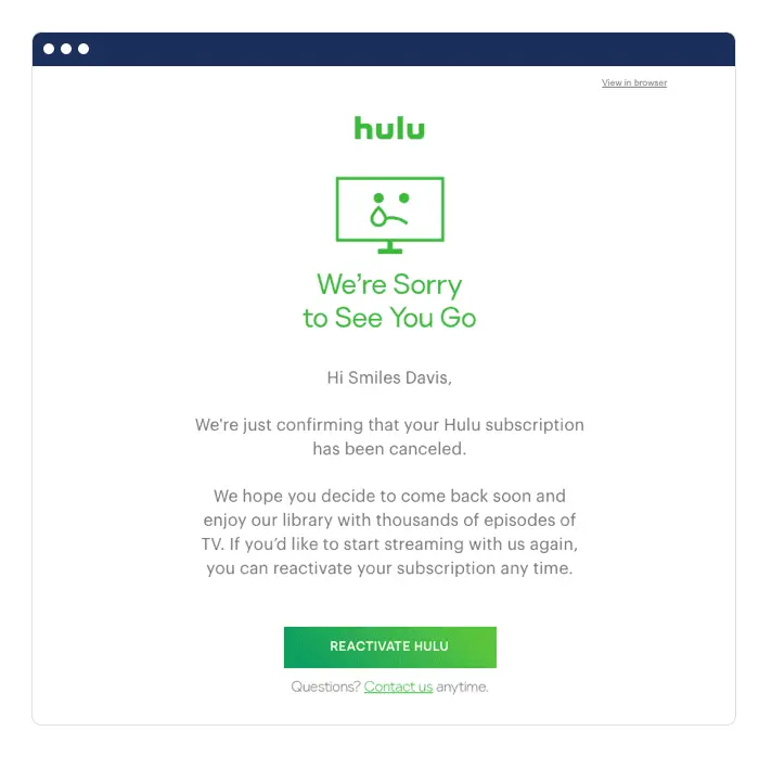 Hulu example email retargeting