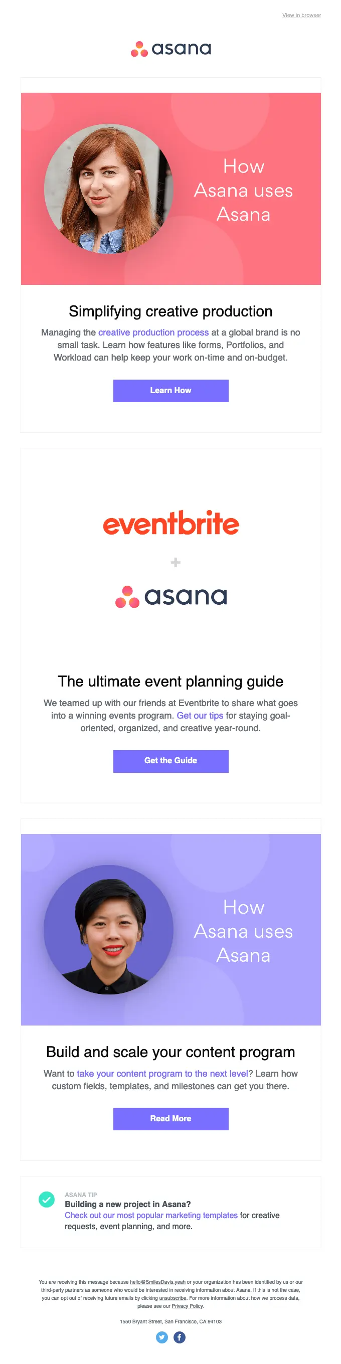Asana retention marketing example