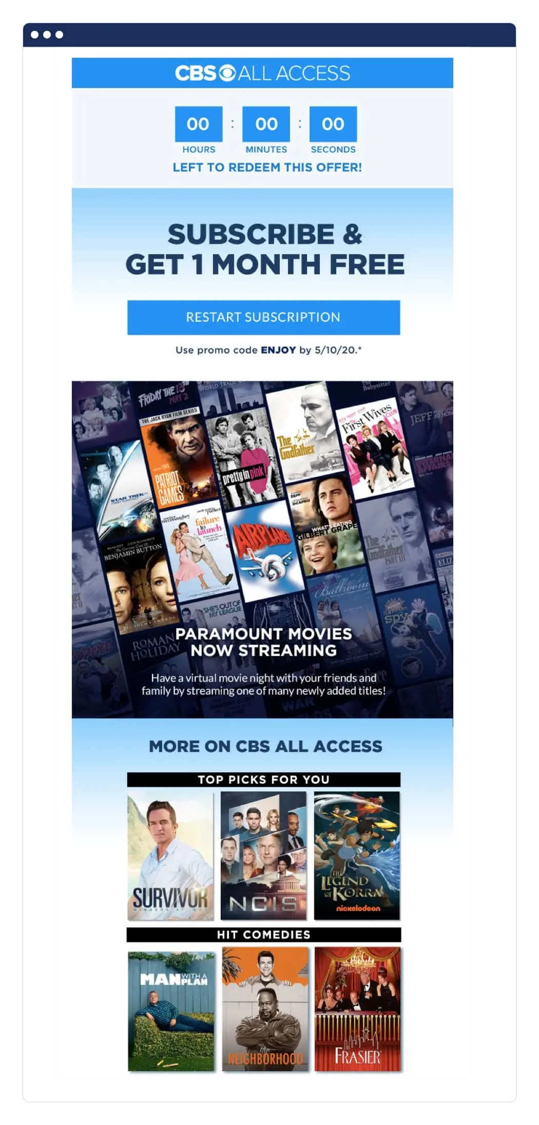 CBS winback email example