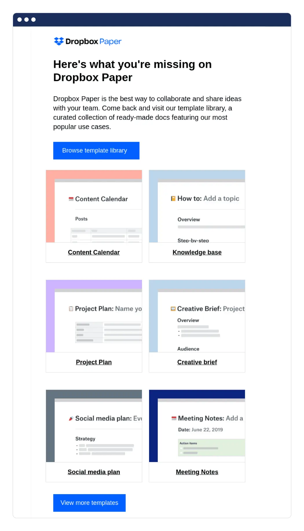Winback campaign Dropbox example