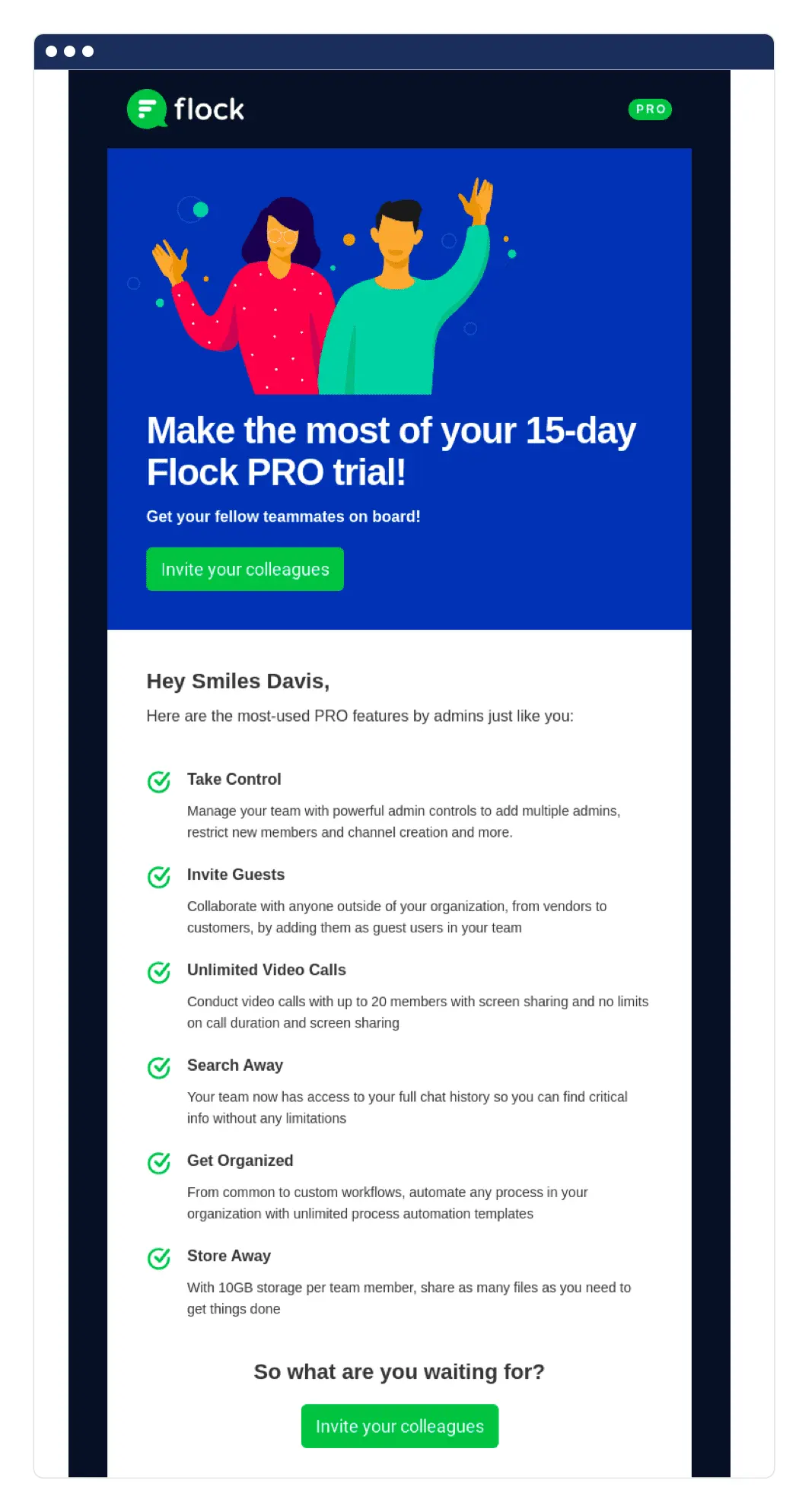 Flock SaaS email marketing example