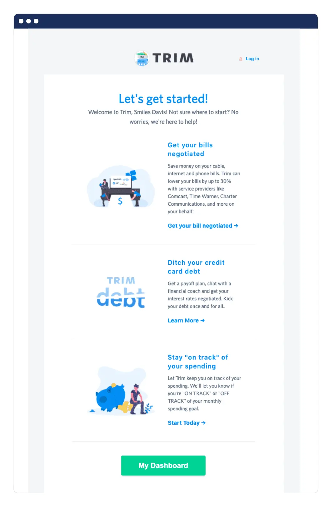 Trim saas email marketing example