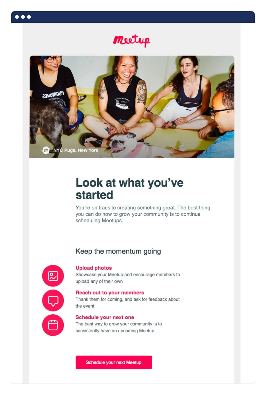 Meetup saas email marketing example