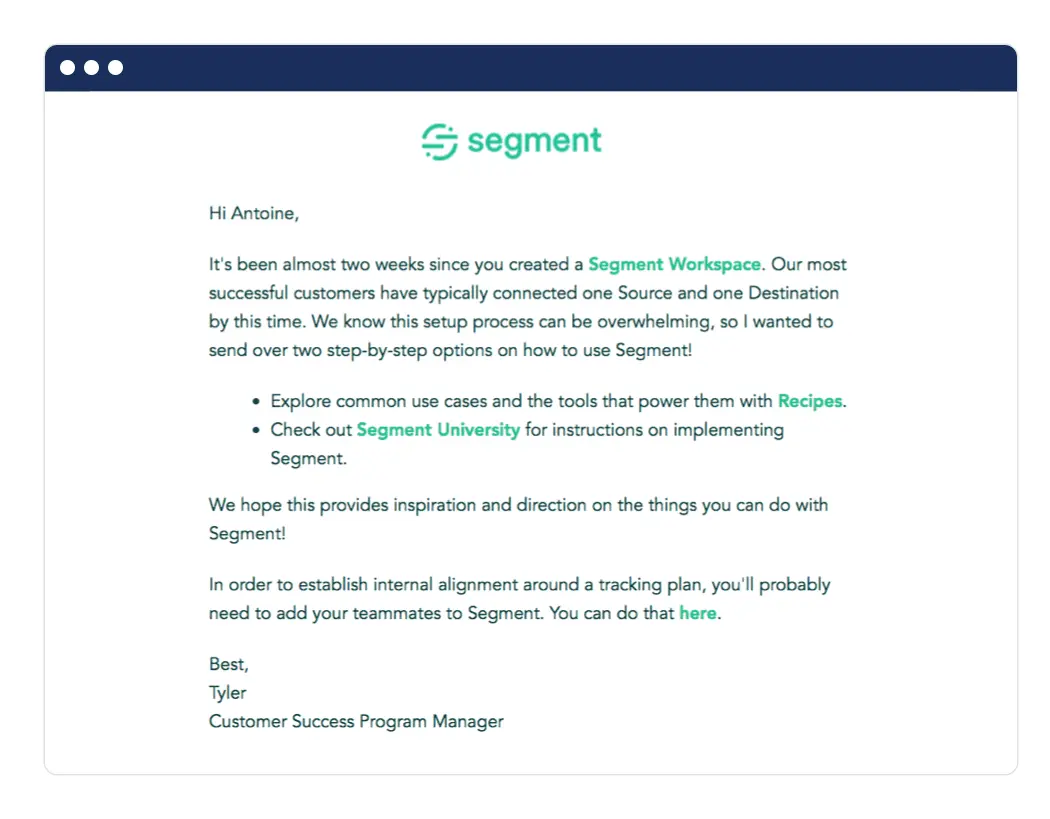 Segment Saas email marketing example