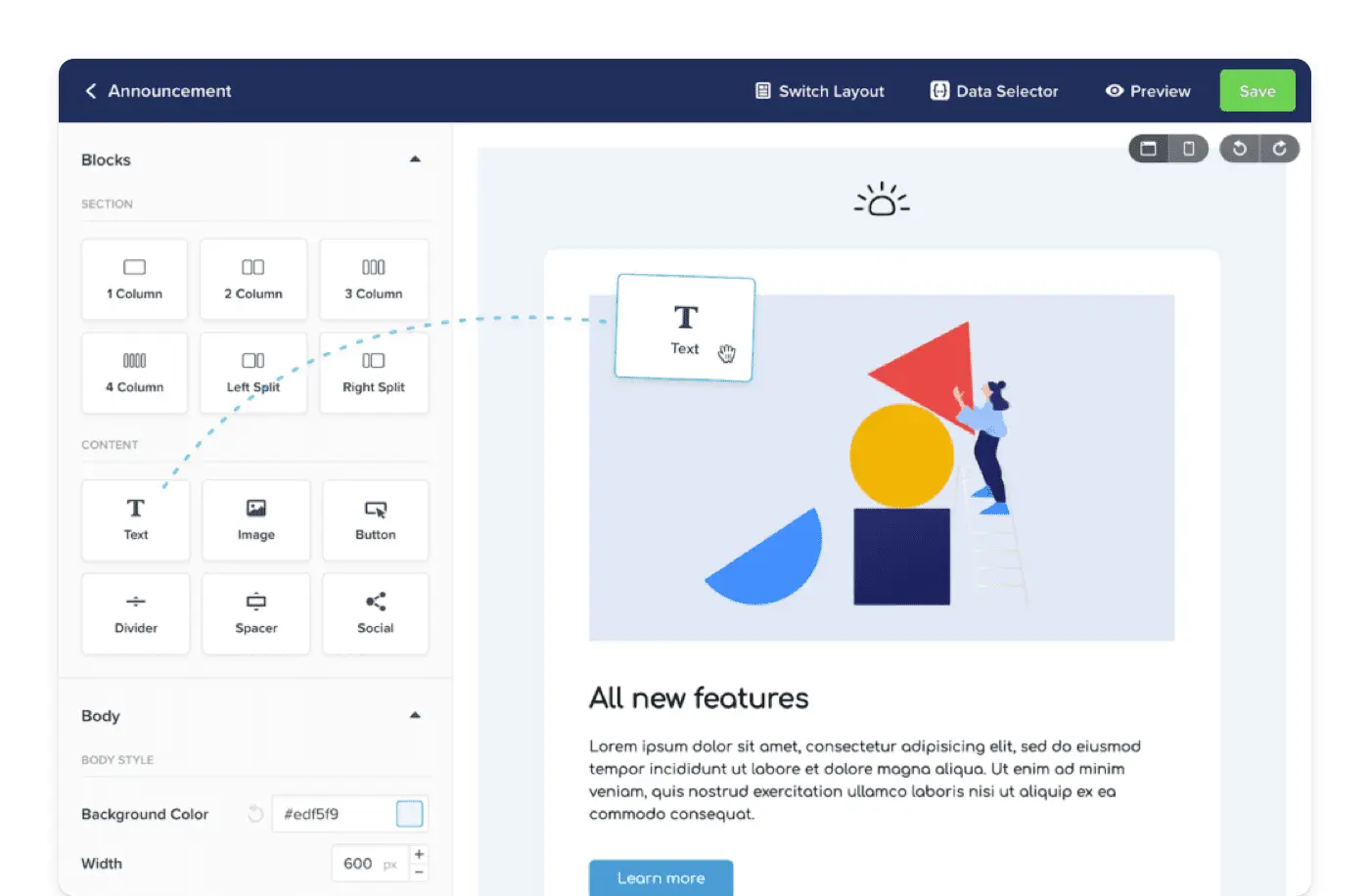 Vero drag and drop editor
