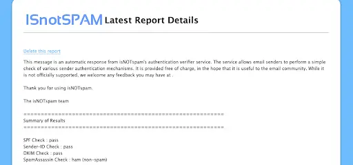 Is Not Spam email testing example