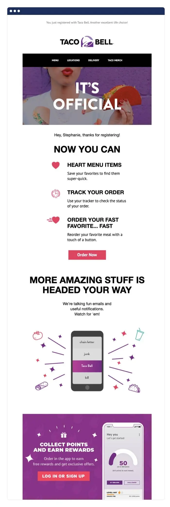 Taco Bell reward email example