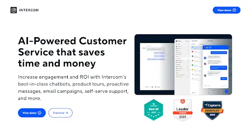 A screengrab of the Intercom homepage