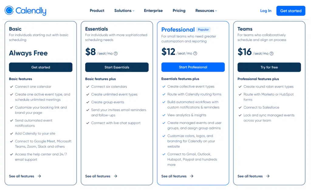 Calendly pricing