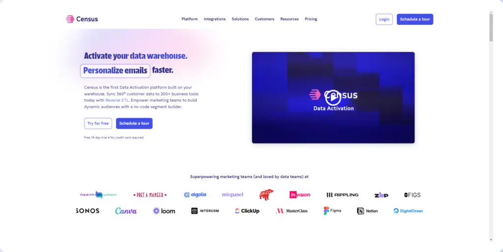 A screenshot of the Census homepage