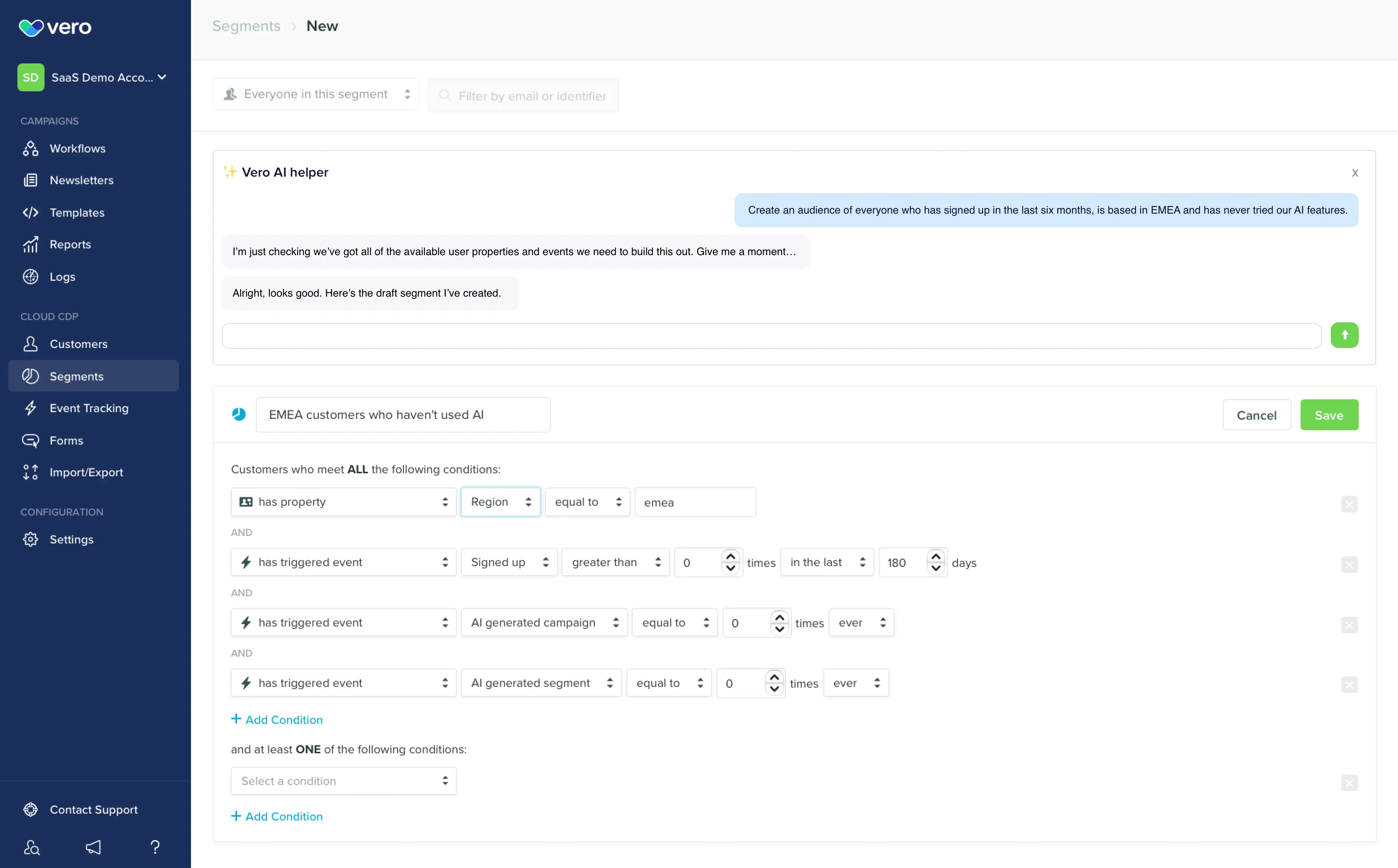 Segments in Vero with AI