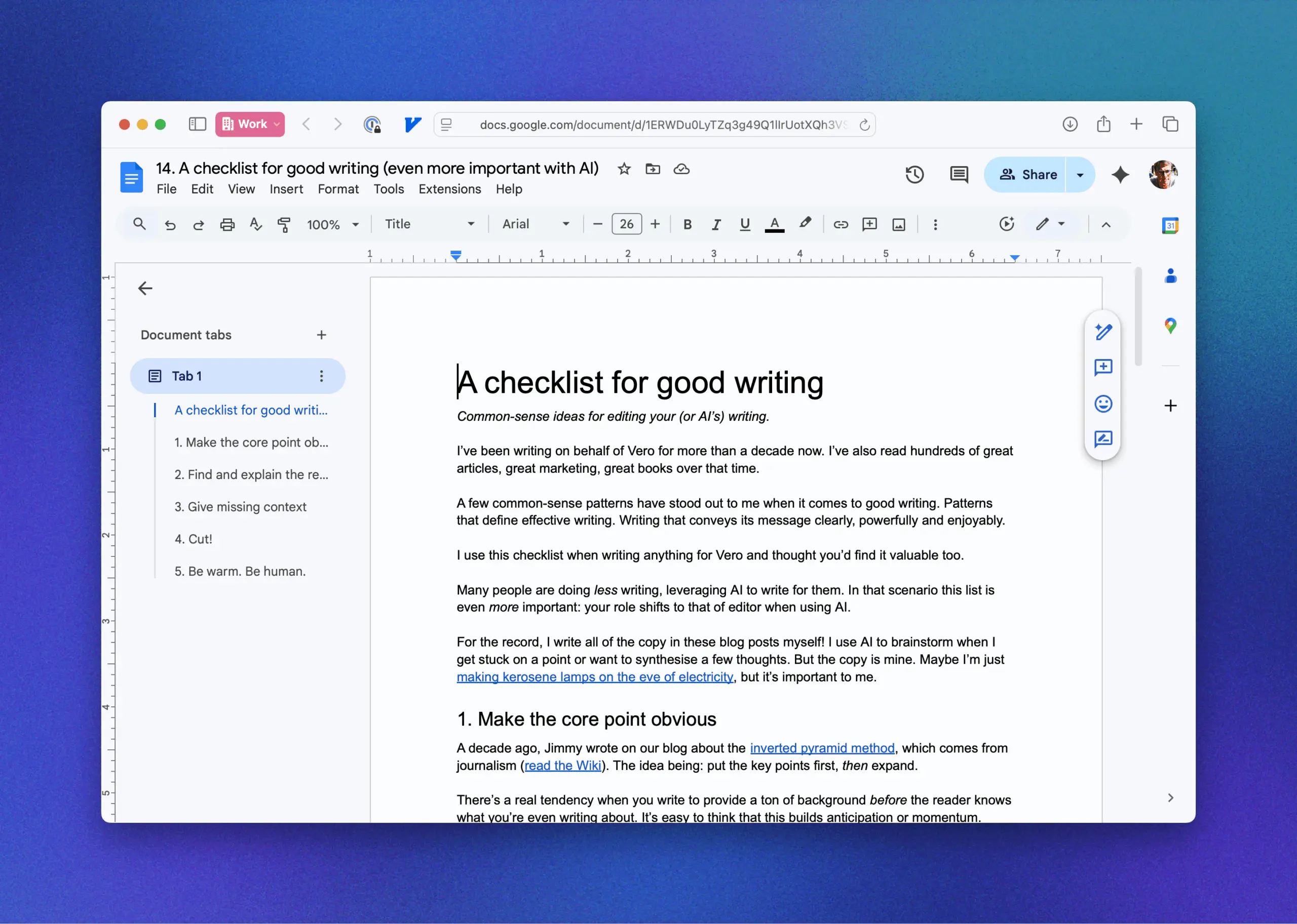 Vero blog post in Google Docs