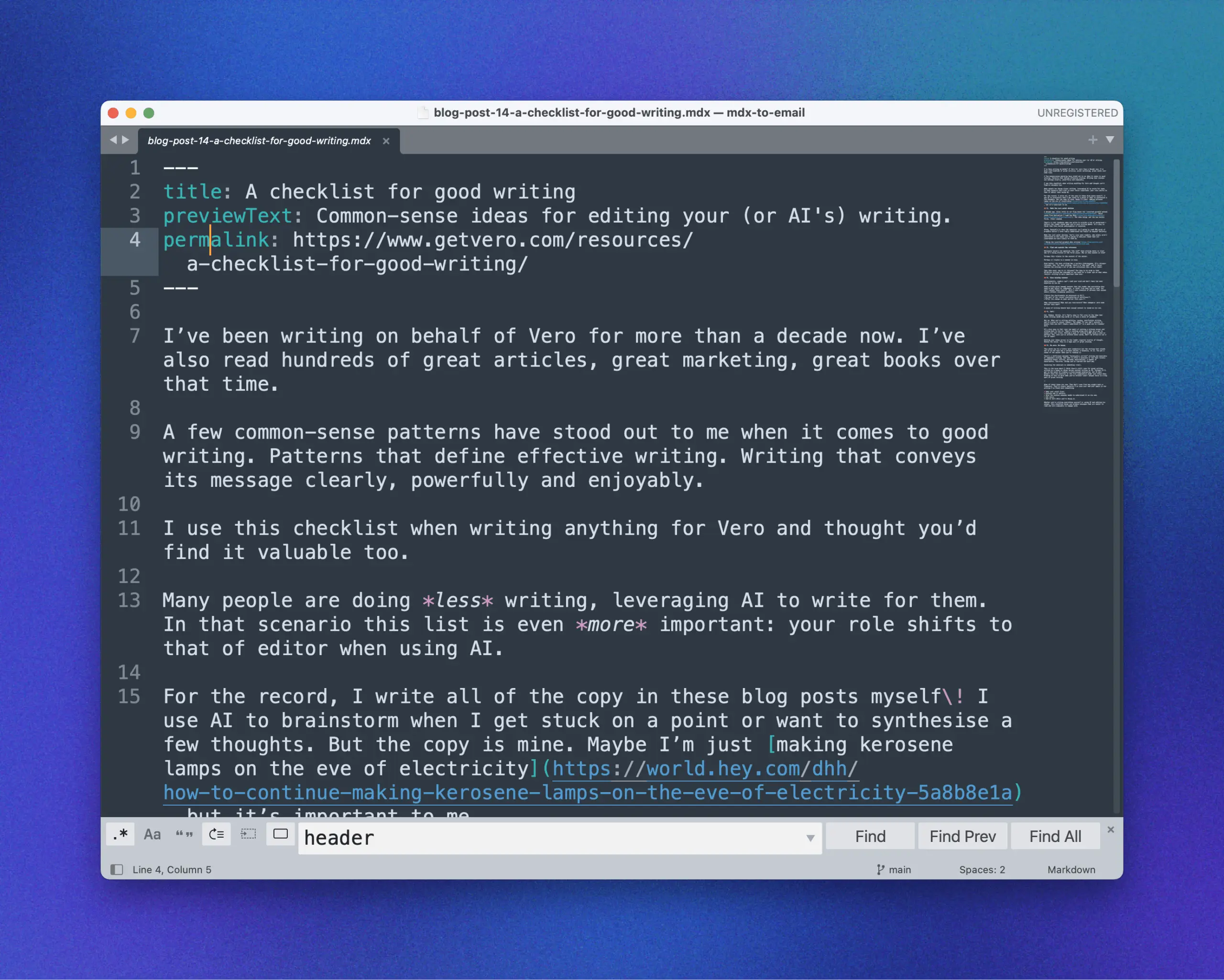 Vero blog post in Markdown