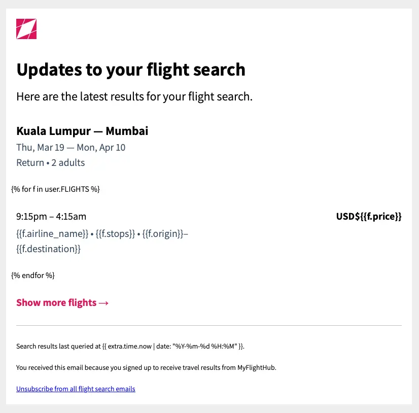 Dynamic Liquid for flight email