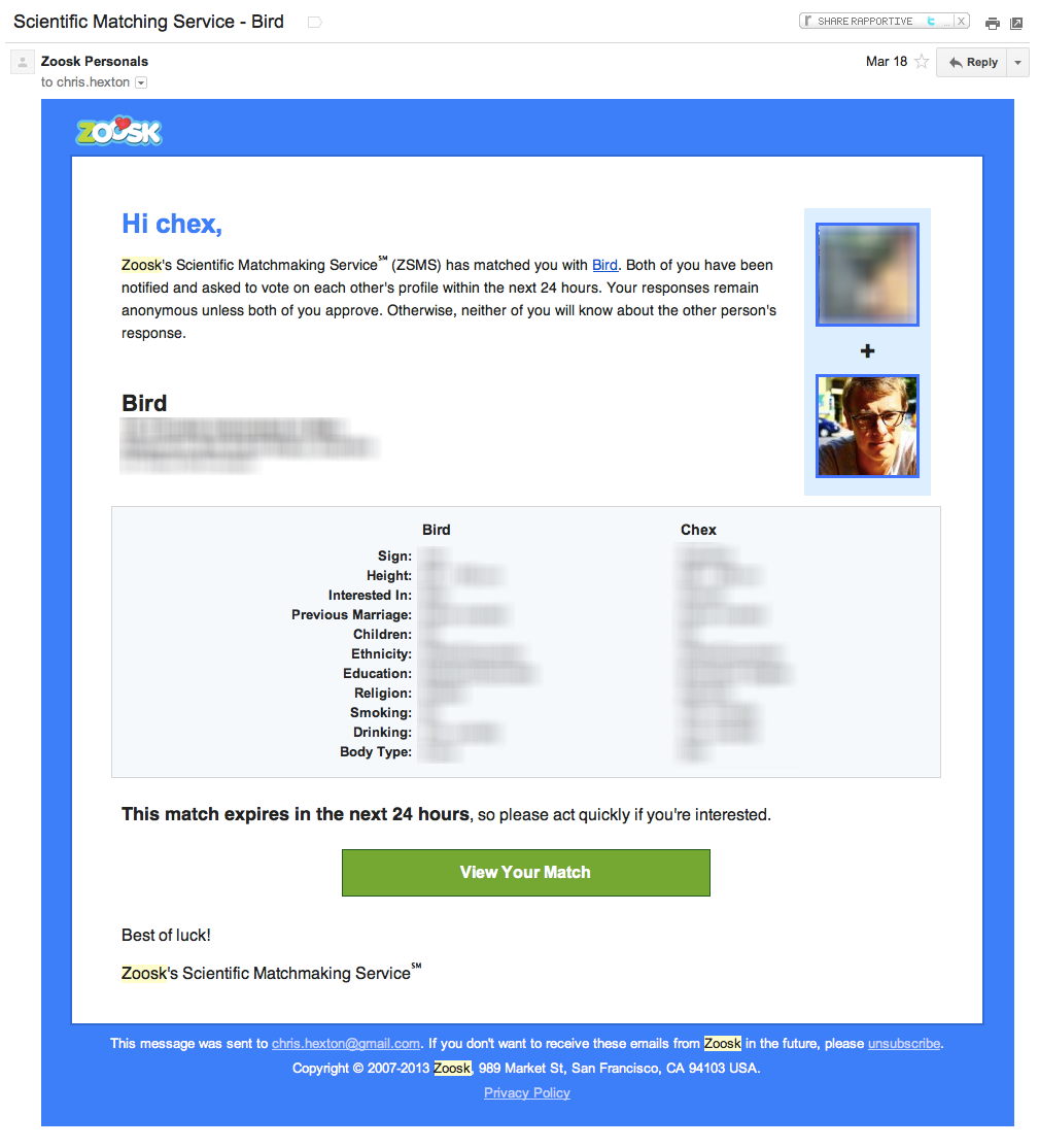Zoosk Call To Action Email Urgency.