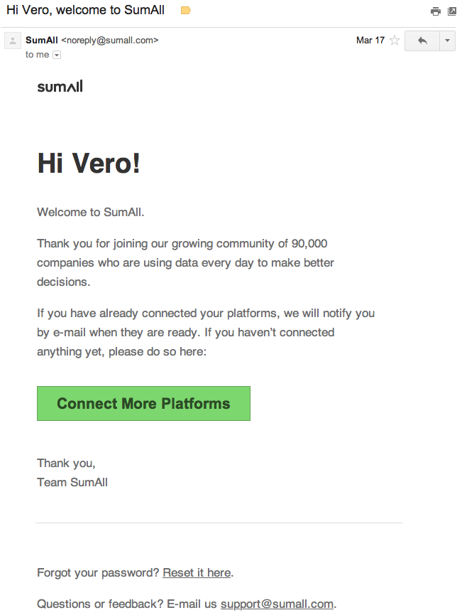 sumall welcome email saas onboarding emails