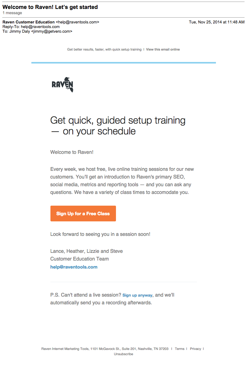 Raven_Getting_Started_Email onboarding email