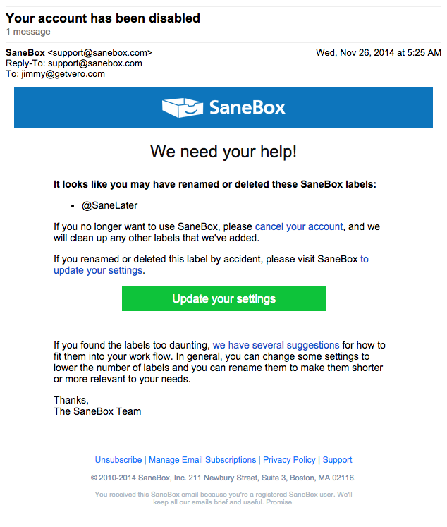 SaneBox Behavioral Email