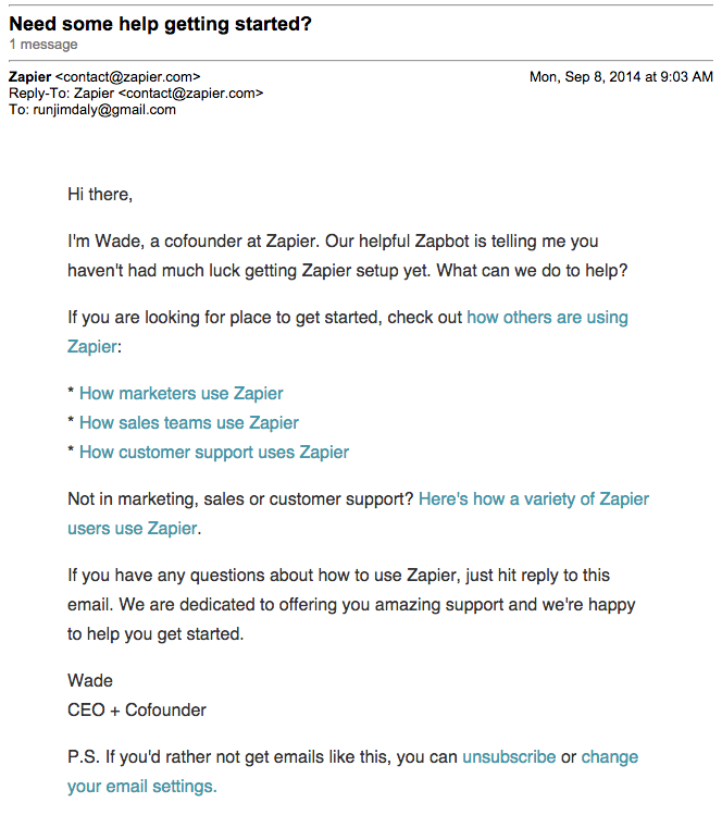 Zapier_Getting_Started_Email onboarding email