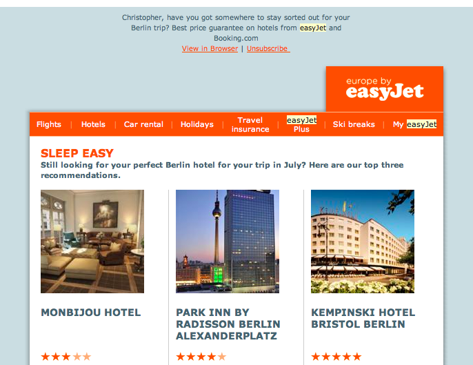easyjet email example