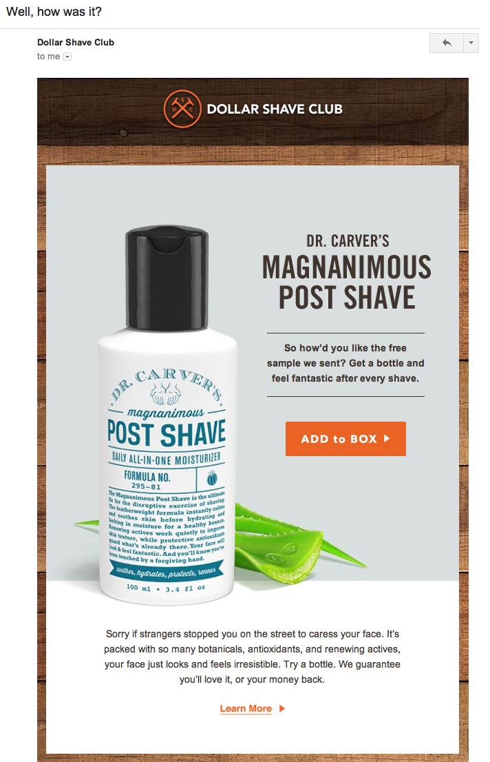 dollar shave club follow up email customer feedback