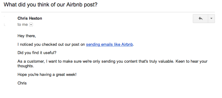 vero airbnb follow up email customer feedback