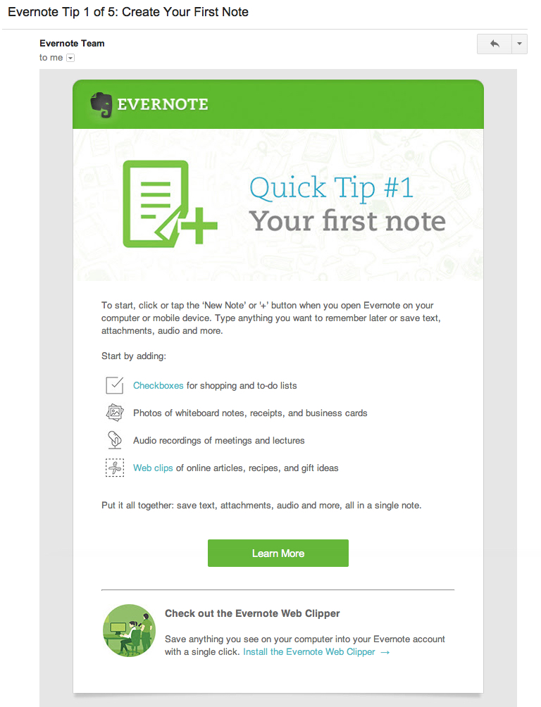 evernote onboarding email 1