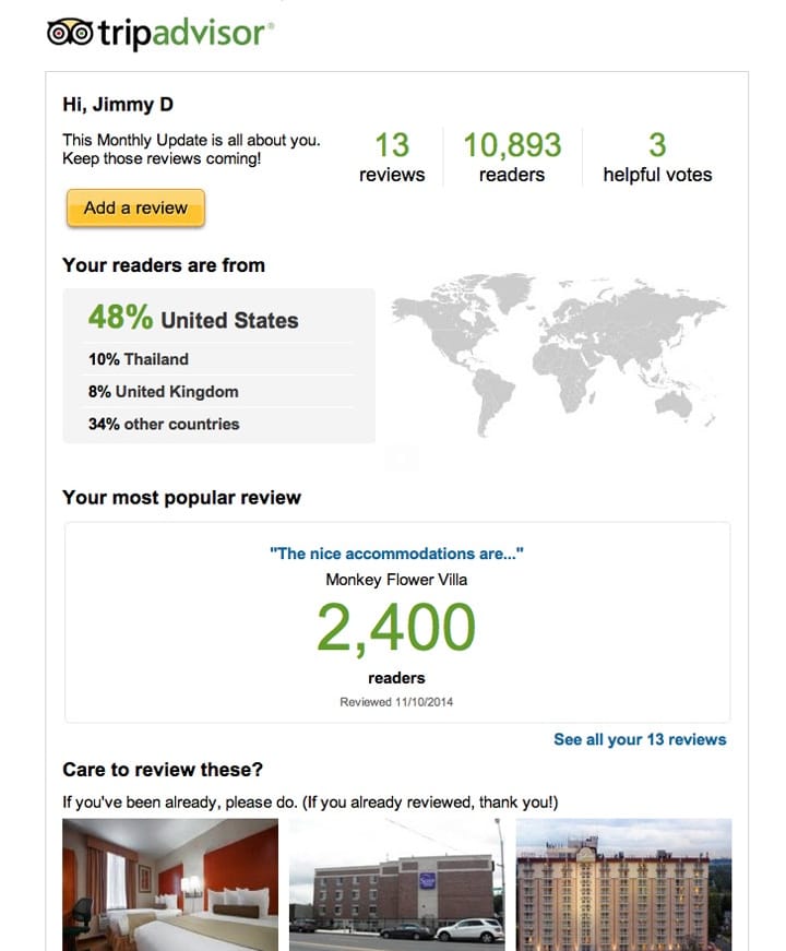 TripAdvisor retention email