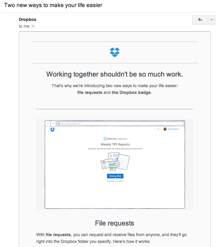 dropbox product update email