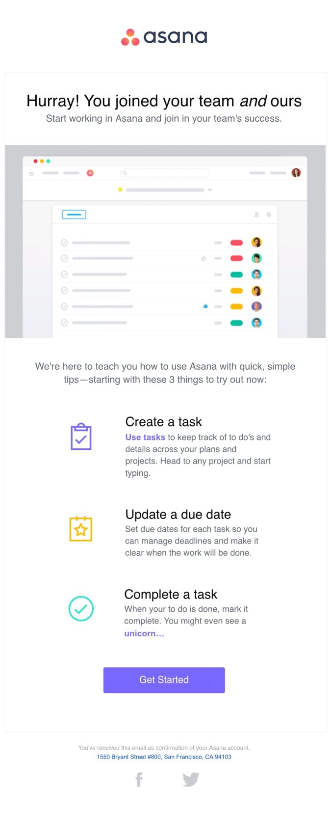 welcome email example asana