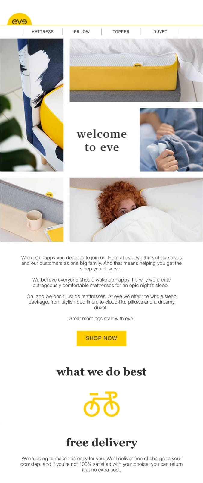 welcome email example eve sleep